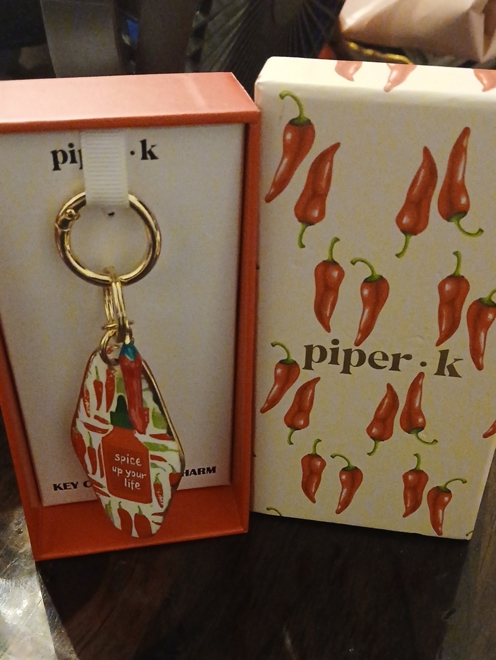 Piper Red & Green Chili Pepper Enamel Keychain with Gold Hardware